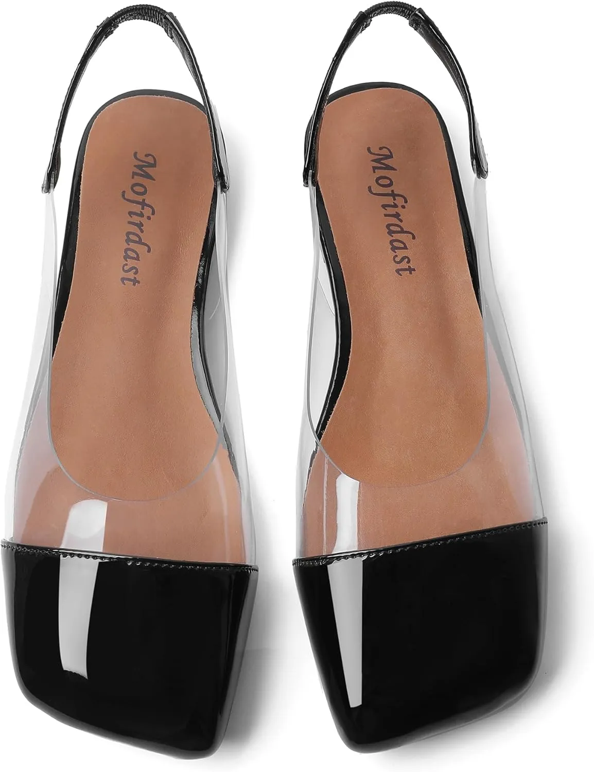 Mofirdast Clear Flats Sandals for Women Square Toe Slingback Flats with Transparent Ankle Strap for Work Weddings Parties