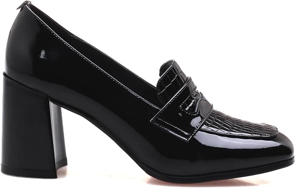 MOOMMO Women Chunky Block Heel Loafers Pumps Square Closed Toe Slip On Dress Shoes Patent Leather Oxford Loafer Shoes Fringe Buckle Tassel Wingtip Office Work Shoe Business Professional 4-11 M US
