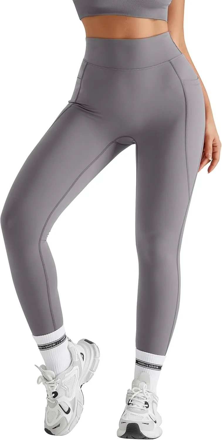 MOOSLOVER Women Workout Leggings with Pockets Compression Runnings Yoga Pants High Waisted Tummy Control Athletic Leggings