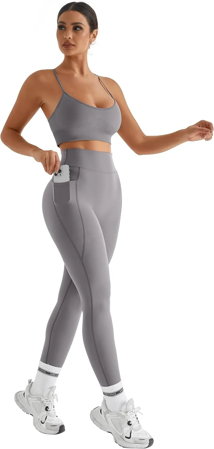 MOOSLOVER Women Workout Leggings with Pockets Compression Runnings Yoga Pants High Waisted Tummy Control Athletic Leggings