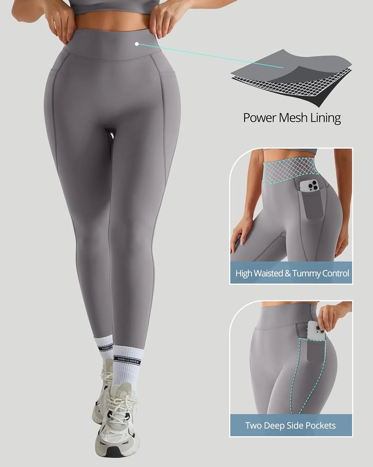 MOOSLOVER Women Workout Leggings with Pockets Compression Runnings Yoga Pants High Waisted Tummy Control Athletic Leggings