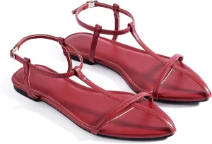 Mtzyoa Women Flat Sandals Pointed Toe Ladies Summer Dressy Casual Vacation Bohemian Cute Leather Beach Comfy Slip On Slides