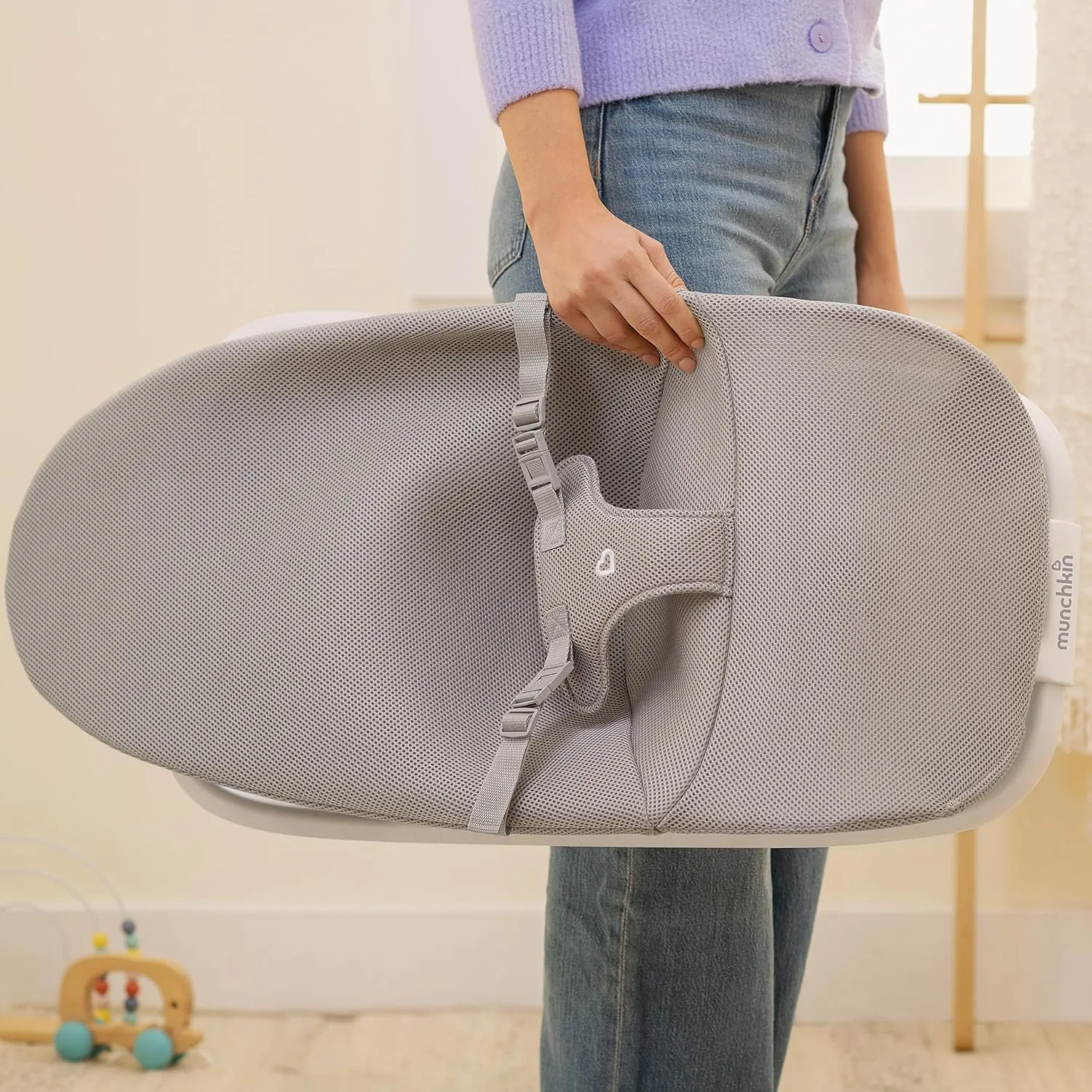Munchkin Spring Baby Bouncer and Rocker Seat, 2-in-1 Design, Portable and Lightweight with 3 Recline Positions, Grey