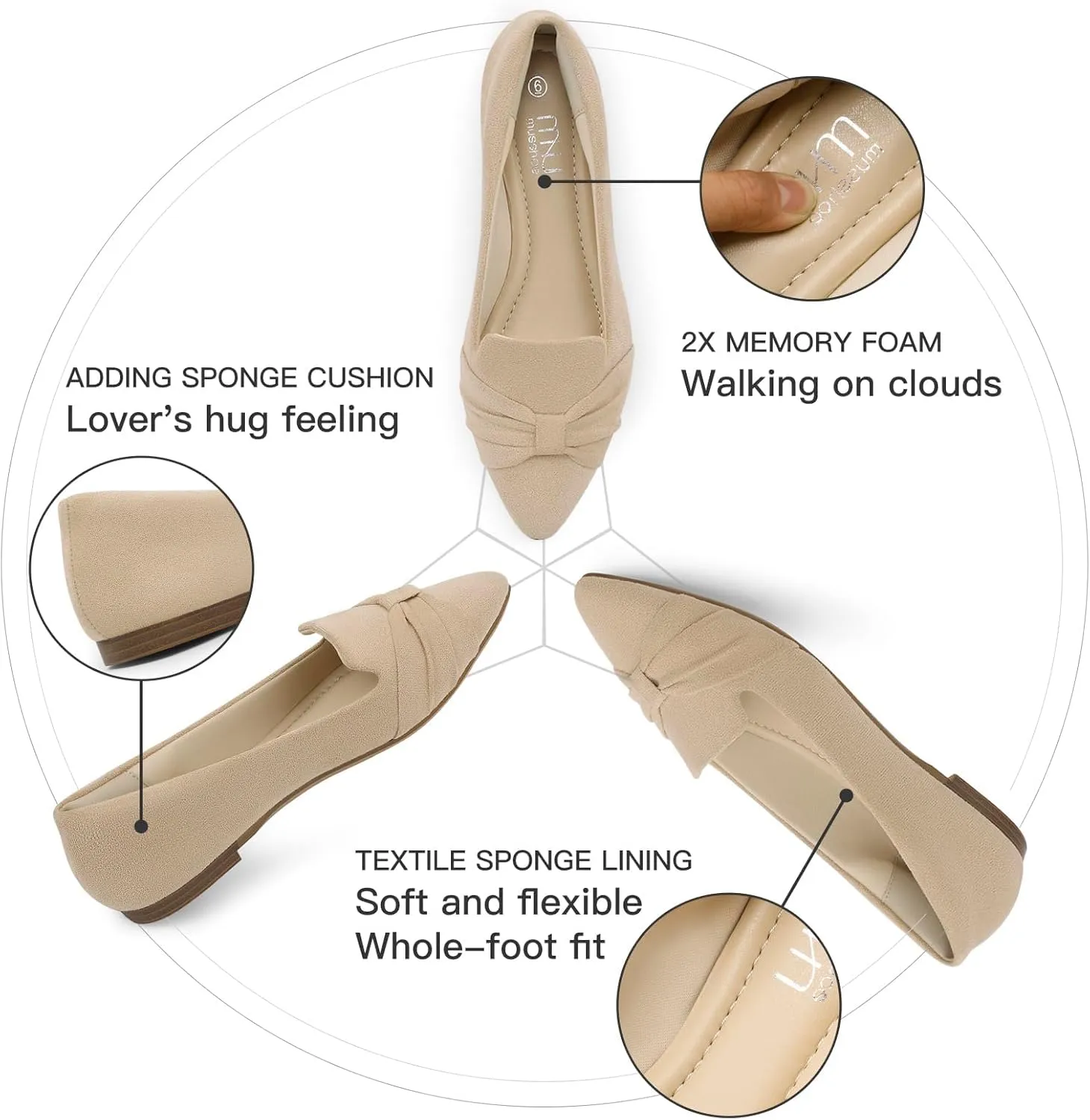 MUSSHOE Flat Shoes Women Comfortable Slip on Women's Flats Dress Shoes for Women