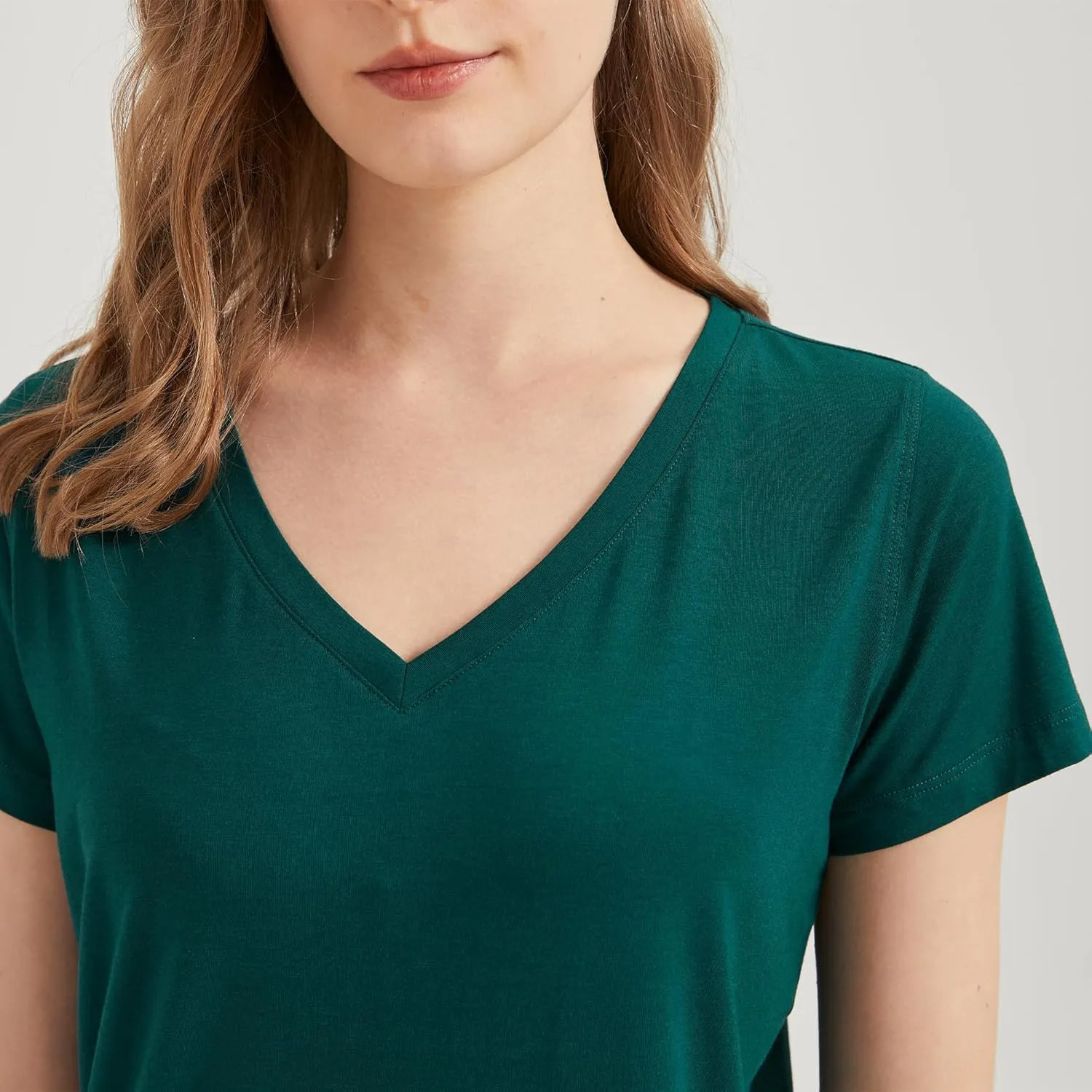 netdraw Women's Ultra-Soft Bamboo Viscose V-Neck T-Shirt Comfy Trendy Casual Sleep Pajama Lounge Tops