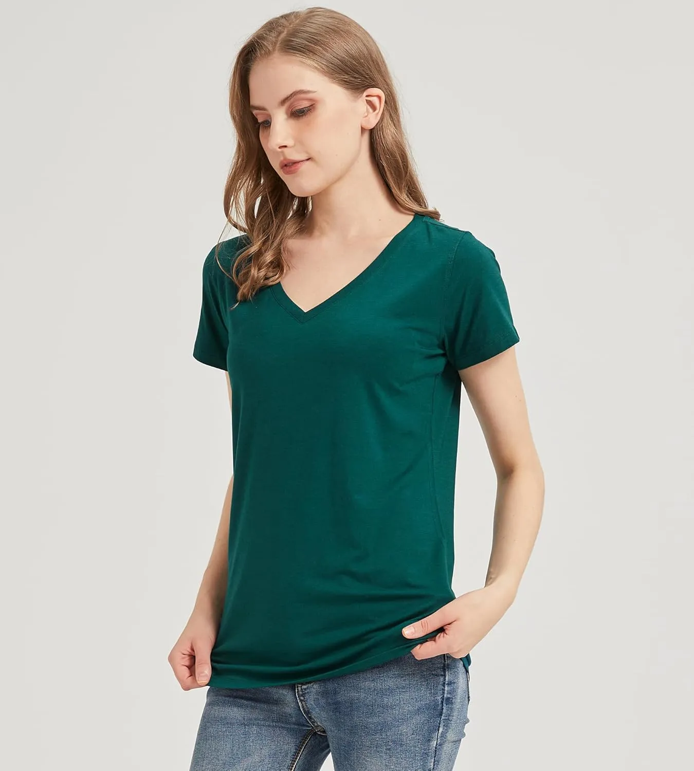 netdraw Women's Ultra-Soft Bamboo Viscose V-Neck T-Shirt Comfy Trendy Casual Sleep Pajama Lounge Tops
