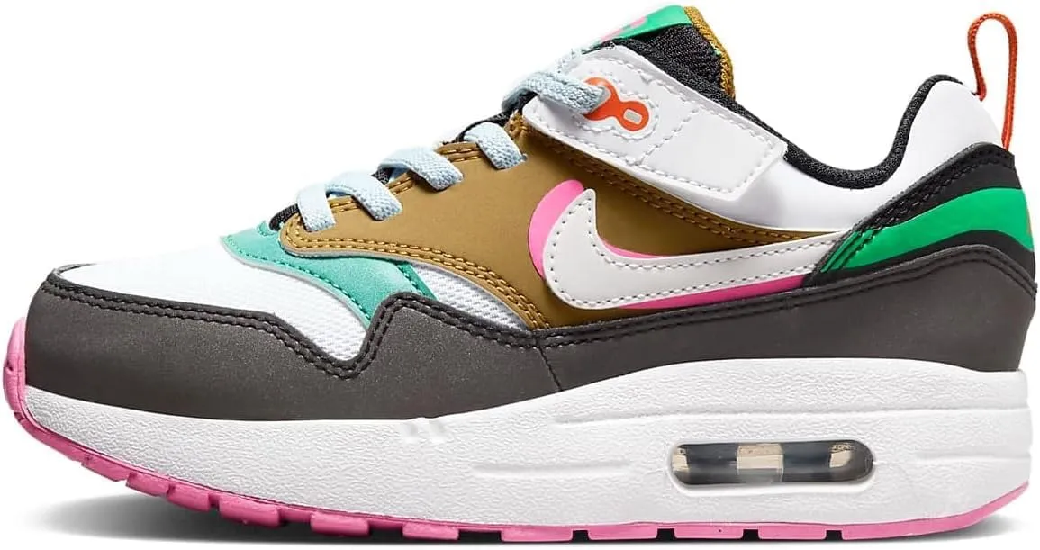 Nike Air Max 1 SE EasyOn Little Kids' Shoes (FQ8911-001, Black/Playful Pink/Stadium Green/White) Size 12