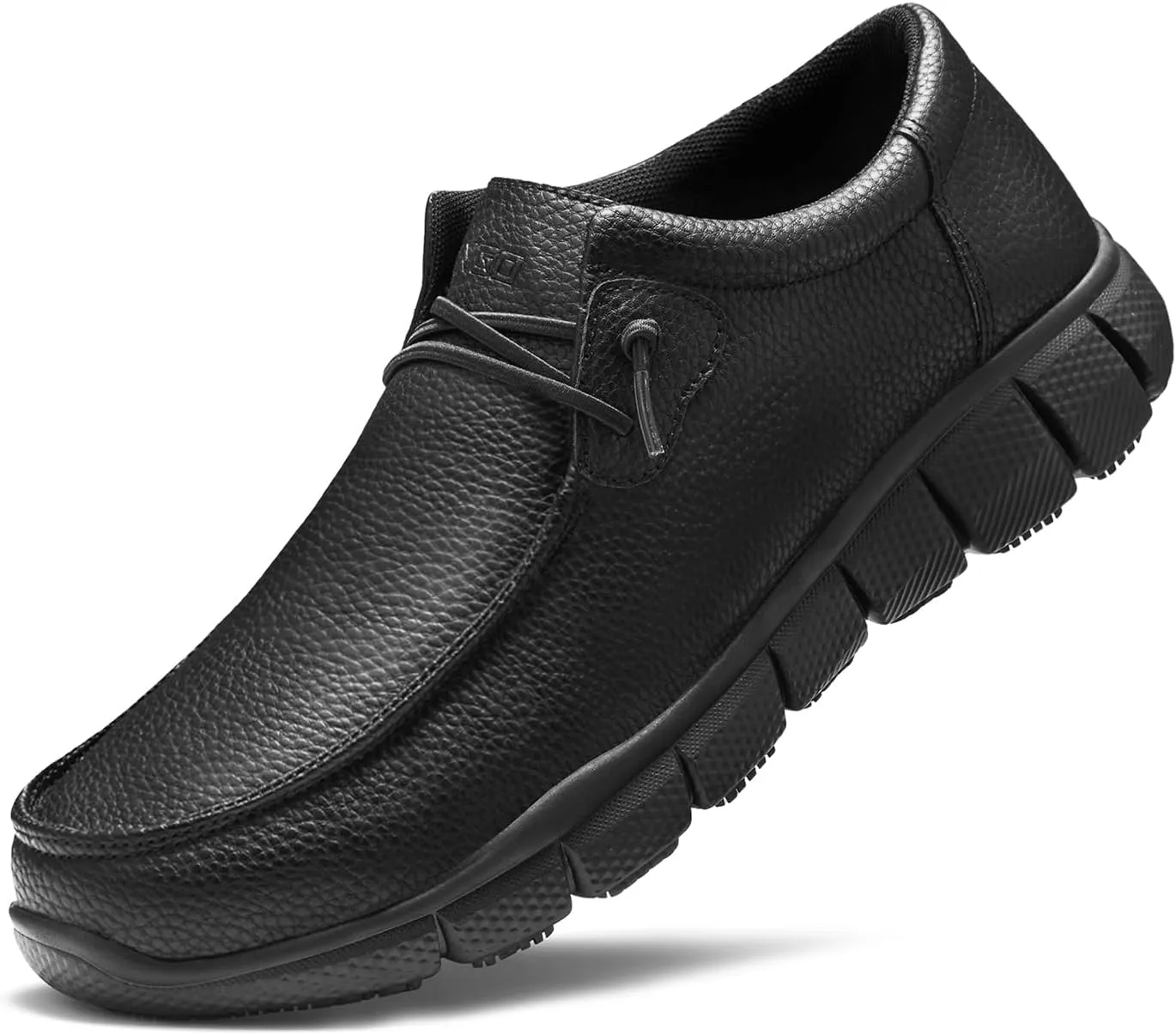 NINGO Men's Slip-Resistant Work Shoes, Water Resistant Slip-On Chef Loafers, Lightweight Breathable Footwear for Kitchen/Restaurant Staff, Food Service & Hospitality Safety Sneakers Black