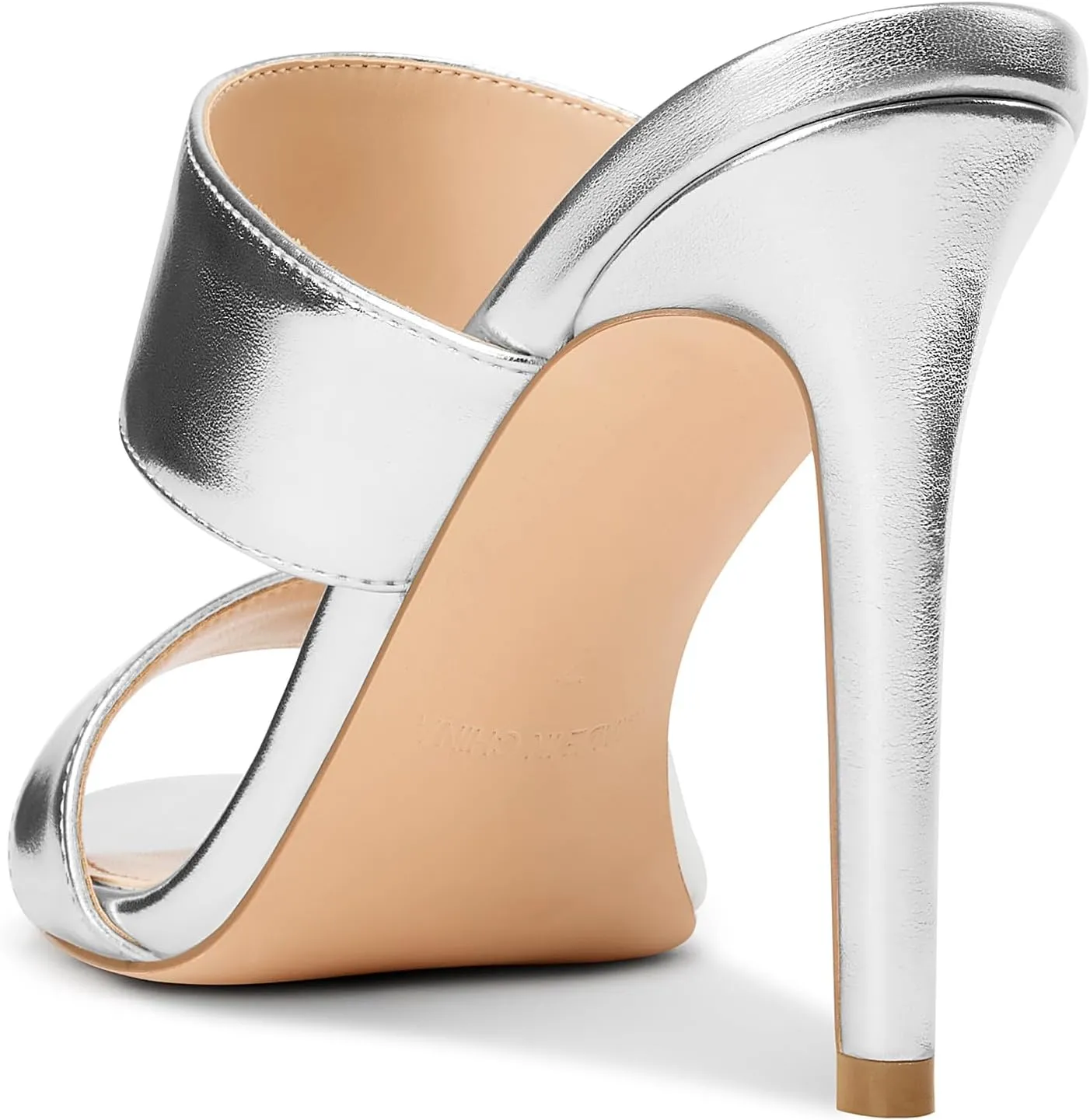 NobleOnly Womens Round Open Toe Heeled Sandals Two Strap Stiletto High Heel Sandals Backless Dress Slip-on Mules Sandals 3.9 Inches Heels