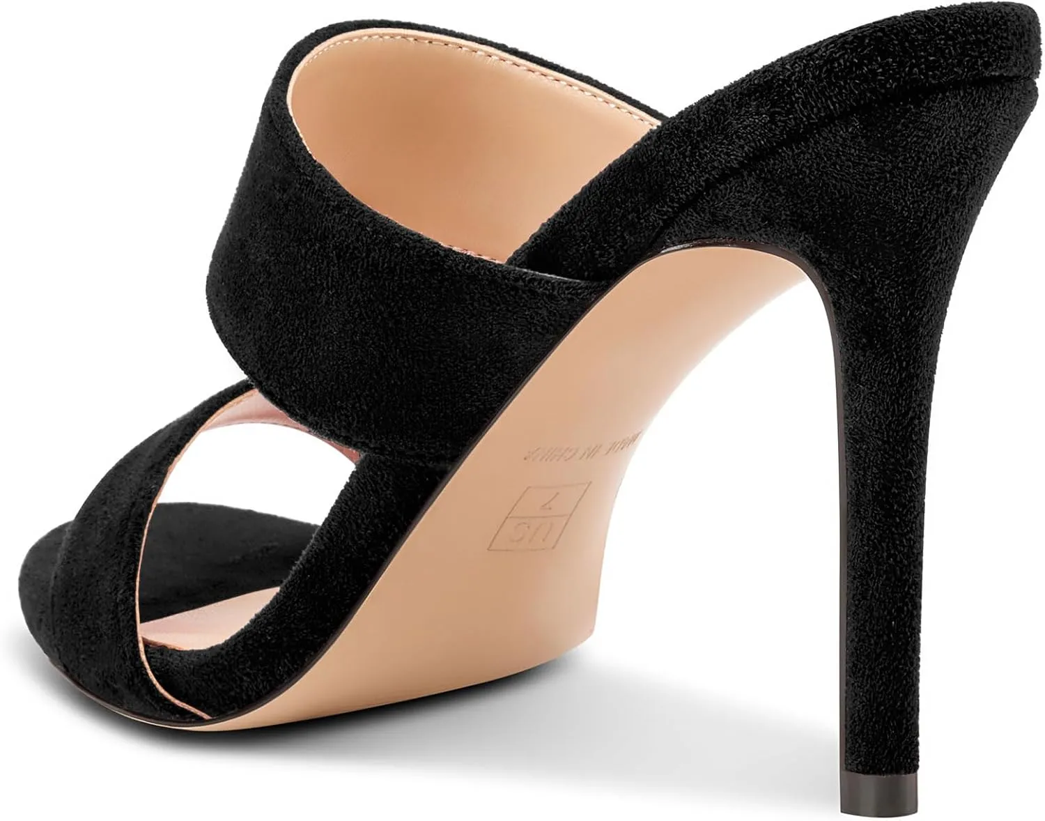 NobleOnly Womens Round Open Toe Heeled Sandals Two Strap Stiletto High Heel Sandals Backless Dress Slip-on Mules Sandals 3.9 Inches Heels