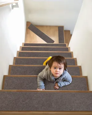 Non-Slip Carpet Stair Tread Rugs (14 Pack) Non-Skid Safety Mat Runner for Indoor Wooden & Tile Steps - Provide Protection - Easy Removal, Slip Resistant for Kids, Elders & Dogs (6"x30", Grey)