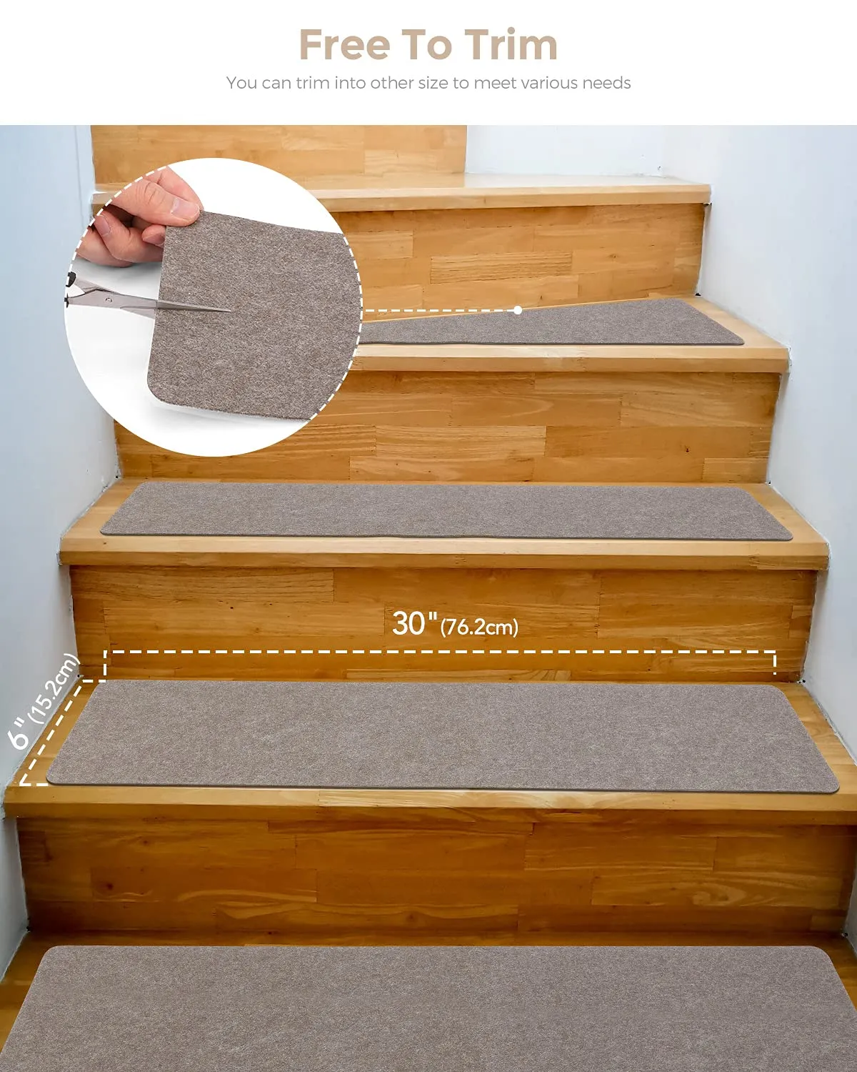 Non-Slip Carpet Stair Tread Rugs (14 Pack) Non-Skid Safety Mat Runner for Indoor Wooden & Tile Steps - Provide Protection - Easy Removal, Slip Resistant for Kids, Elders & Dogs (6"x30", Grey)
