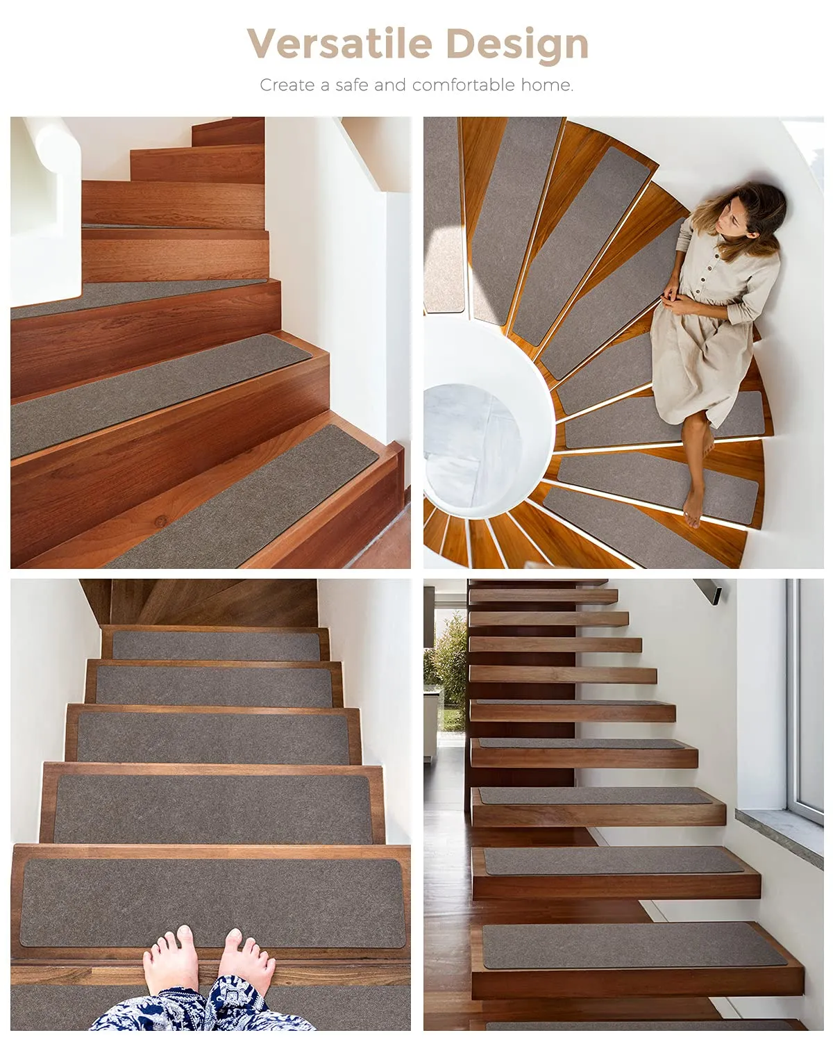 Non-Slip Carpet Stair Tread Rugs (14 Pack) Non-Skid Safety Mat Runner for Indoor Wooden & Tile Steps - Provide Protection - Easy Removal, Slip Resistant for Kids, Elders & Dogs (6"x30", Grey)