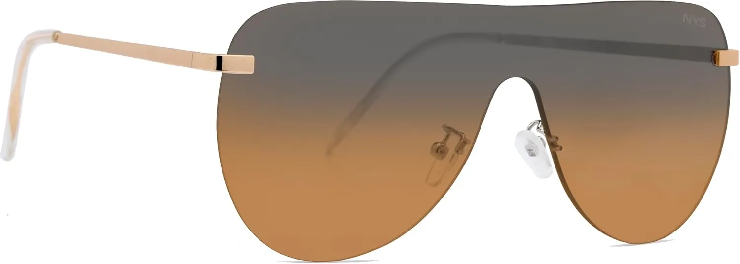 NYS Collection Rimless Oversized Flat Top Shield Sunglasses for Men Women – Aviator Style, 100% UV400 Protection