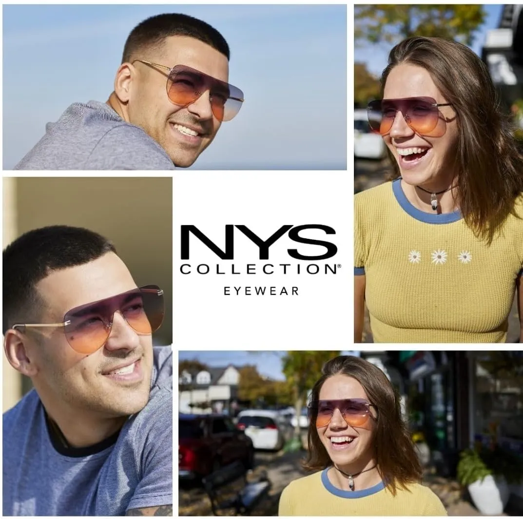 NYS Collection Rimless Oversized Flat Top Shield Sunglasses for Men Women – Aviator Style, 100% UV400 Protection