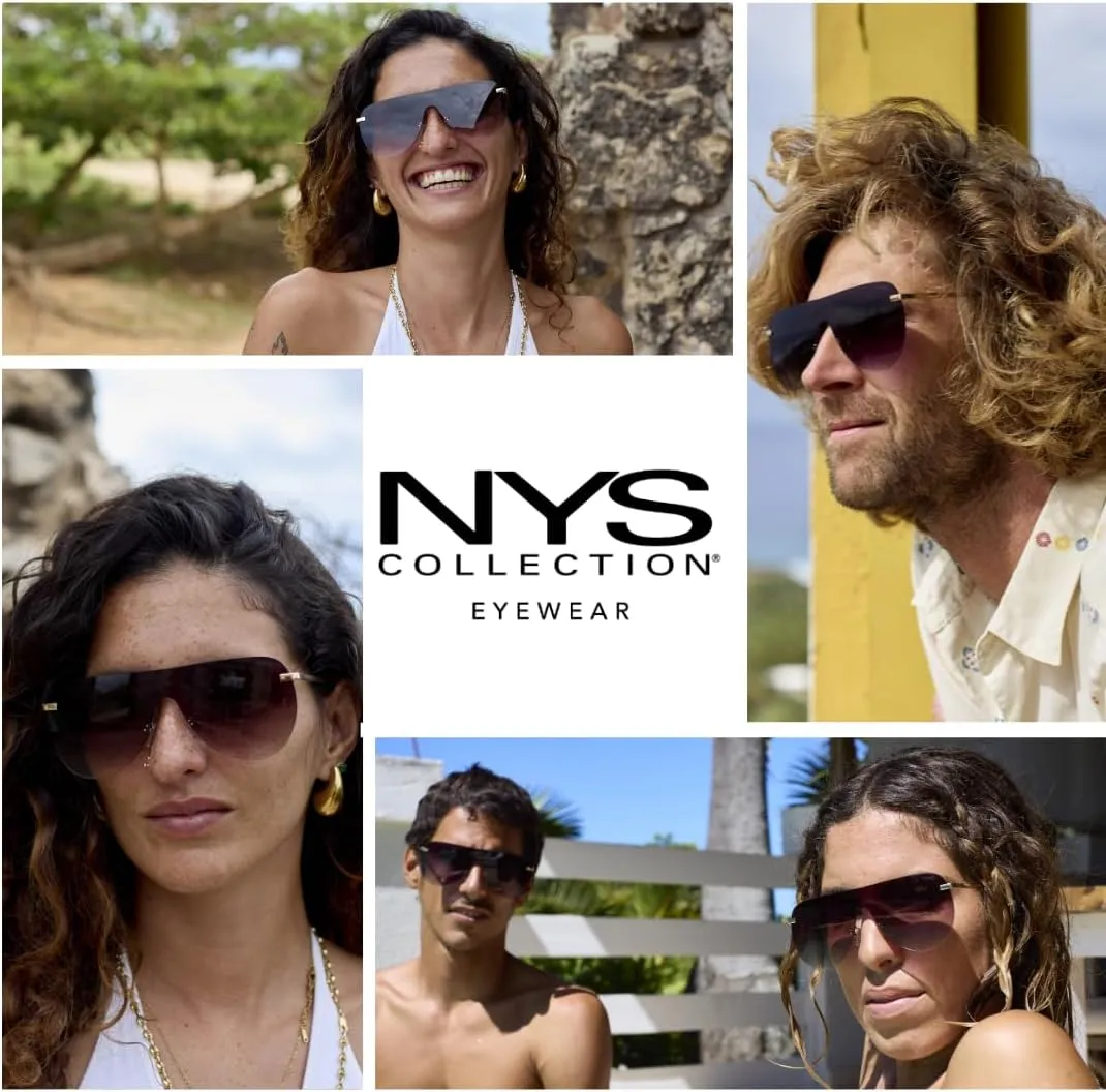 NYS Collection Rimless Oversized Flat Top Shield Sunglasses for Men Women – Aviator Style, 100% UV400 Protection