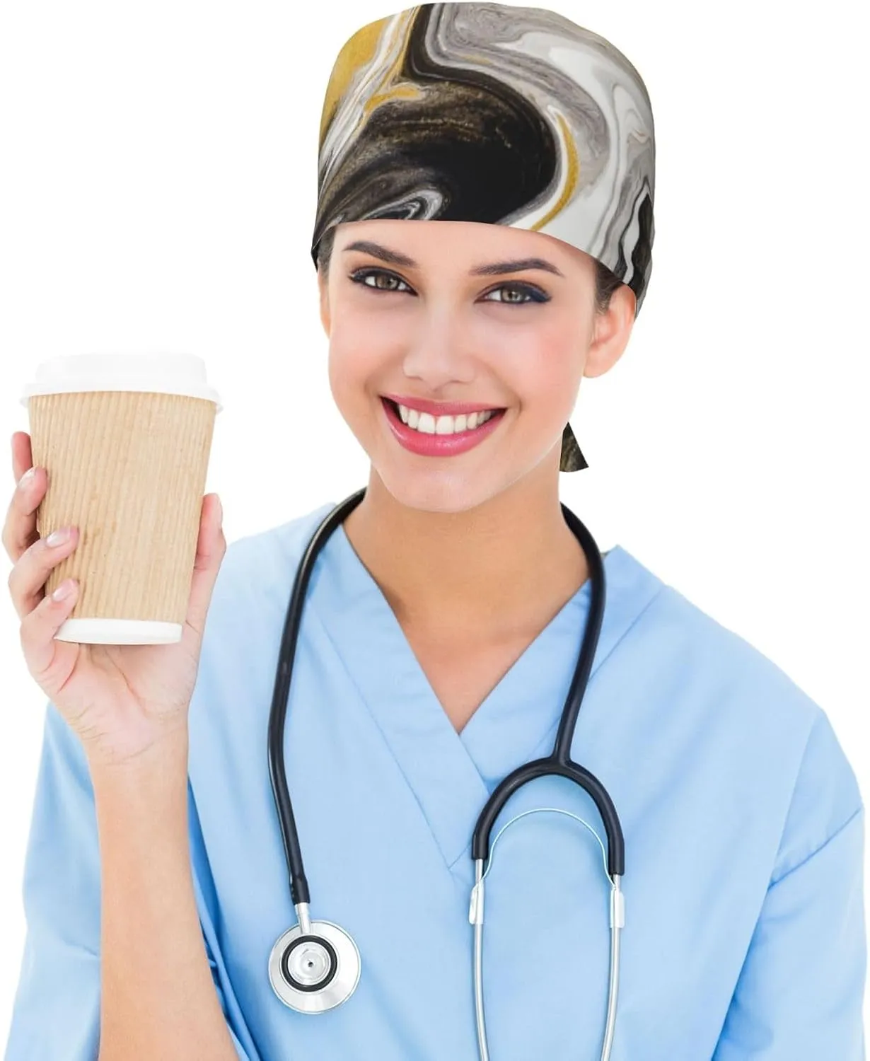 Ohio State Gray Adjustable Working Cap Scrub Hat Sweatband, Fashional Bandage Tie Back Nurse Head Cover for Women Men