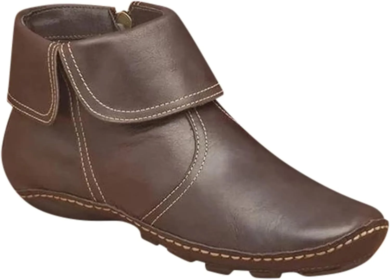 oiangi Flat Ankle Boots for Women Fahion Casual Solid Color Round Toe Quilted Zipper Non-Slip Leather Short Booties Comfy Lightweight Modern Boots Shoes
