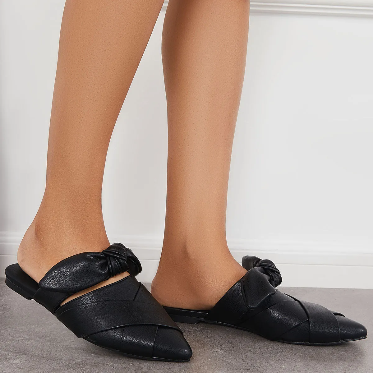 on Bowknot Slip Backless Shoes Flat Flat Mules Prompt response Sale event Toe Pointed