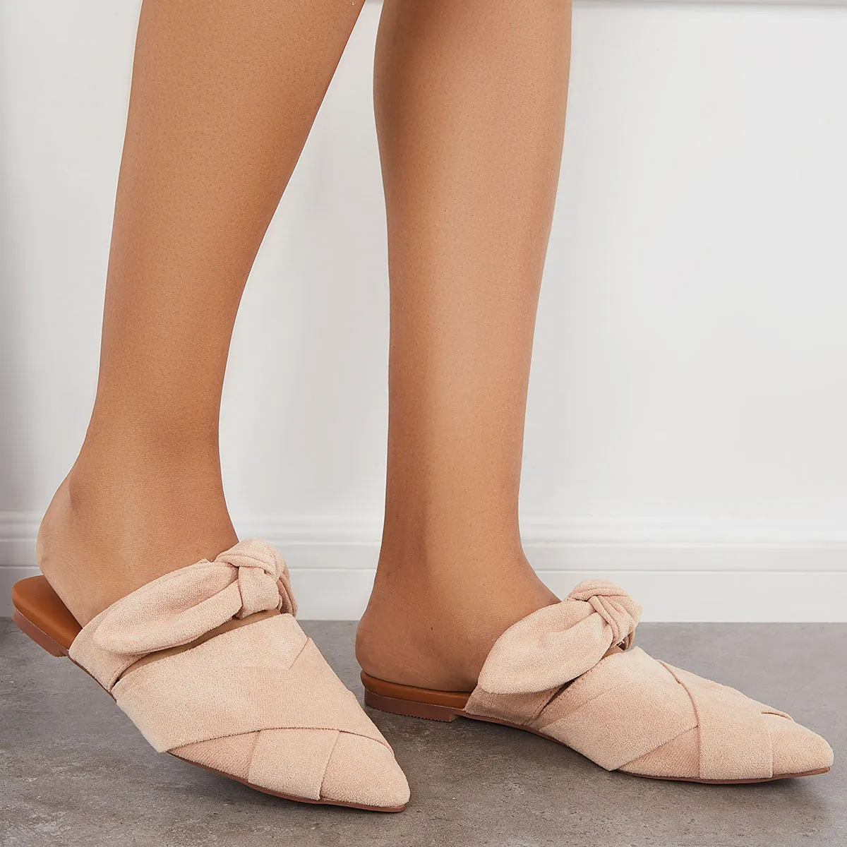 on Bowknot Slip Backless Shoes Flat Flat Mules Prompt response Sale event Toe Pointed