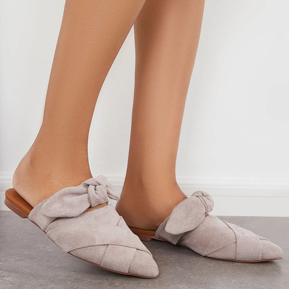 on Bowknot Slip Backless Shoes Flat Flat Mules Prompt response Sale event Toe Pointed