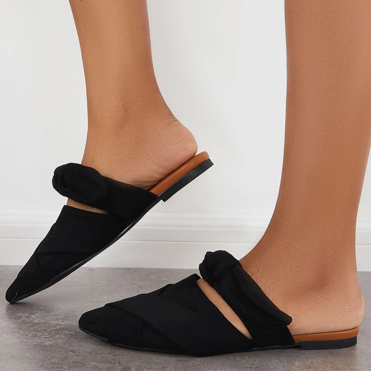 on Bowknot Slip Backless Shoes Flat Flat Mules Prompt response Sale event Toe Pointed
