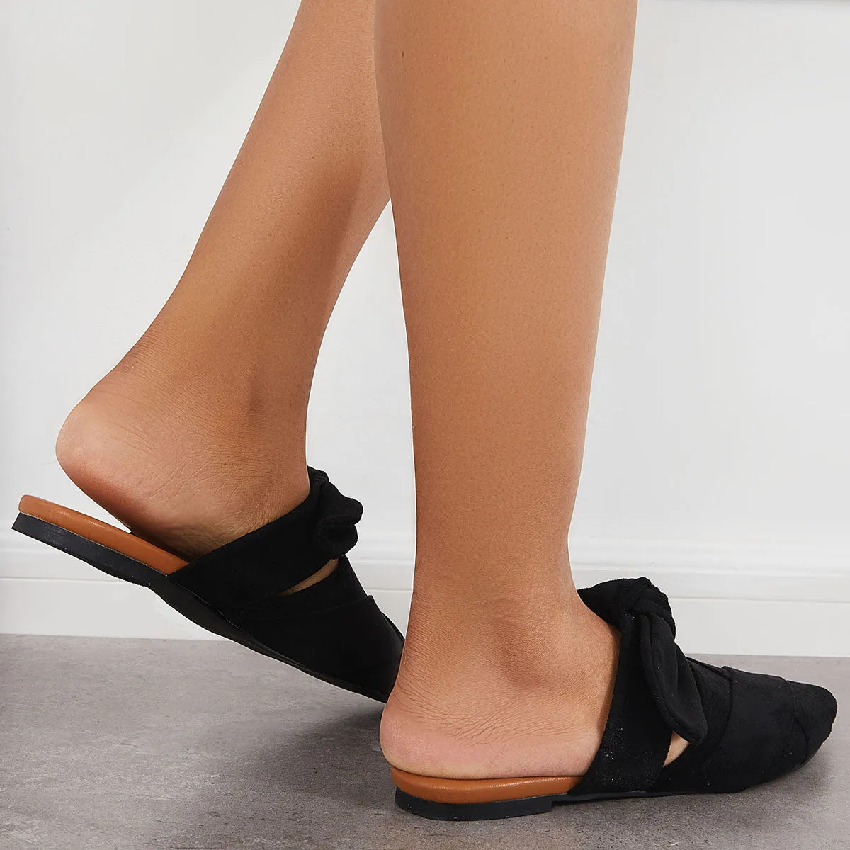 on Bowknot Slip Backless Shoes Flat Flat Mules Prompt response Sale event Toe Pointed