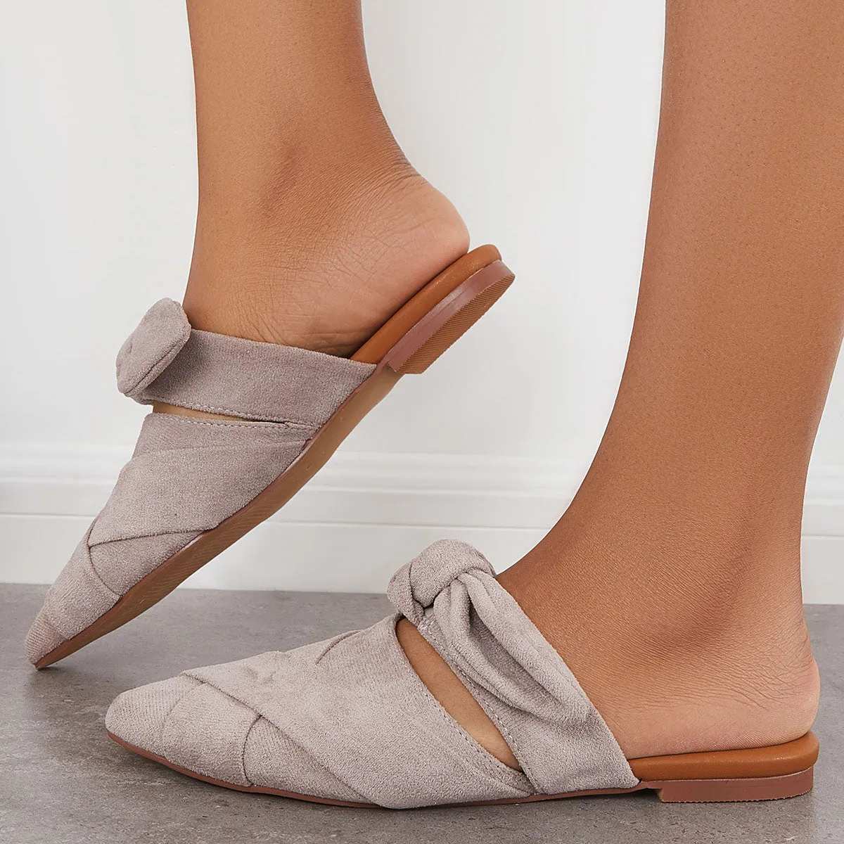 on Bowknot Slip Backless Shoes Flat Flat Mules Prompt response Sale event Toe Pointed