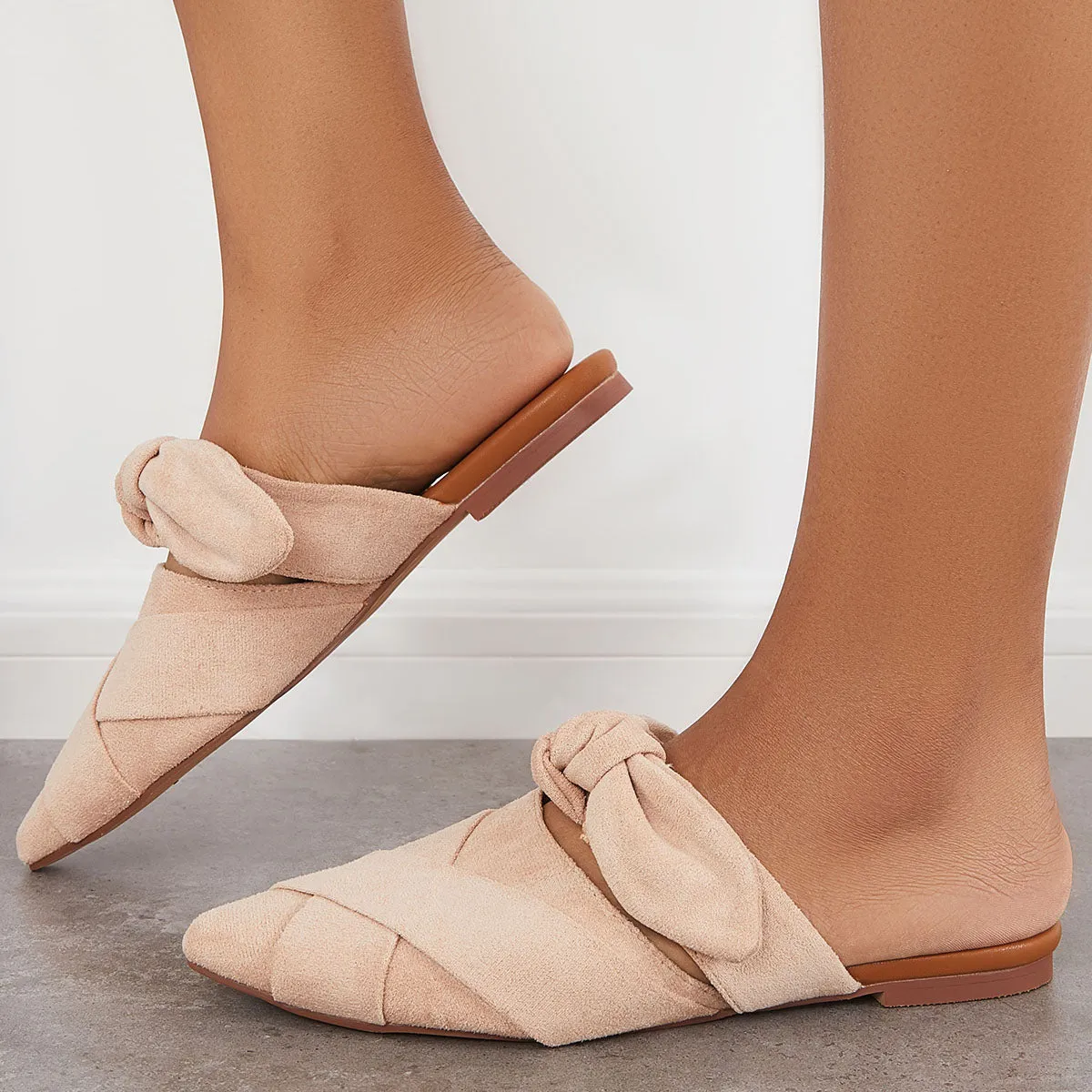 on Bowknot Slip Backless Shoes Flat Flat Mules Prompt response Sale event Toe Pointed