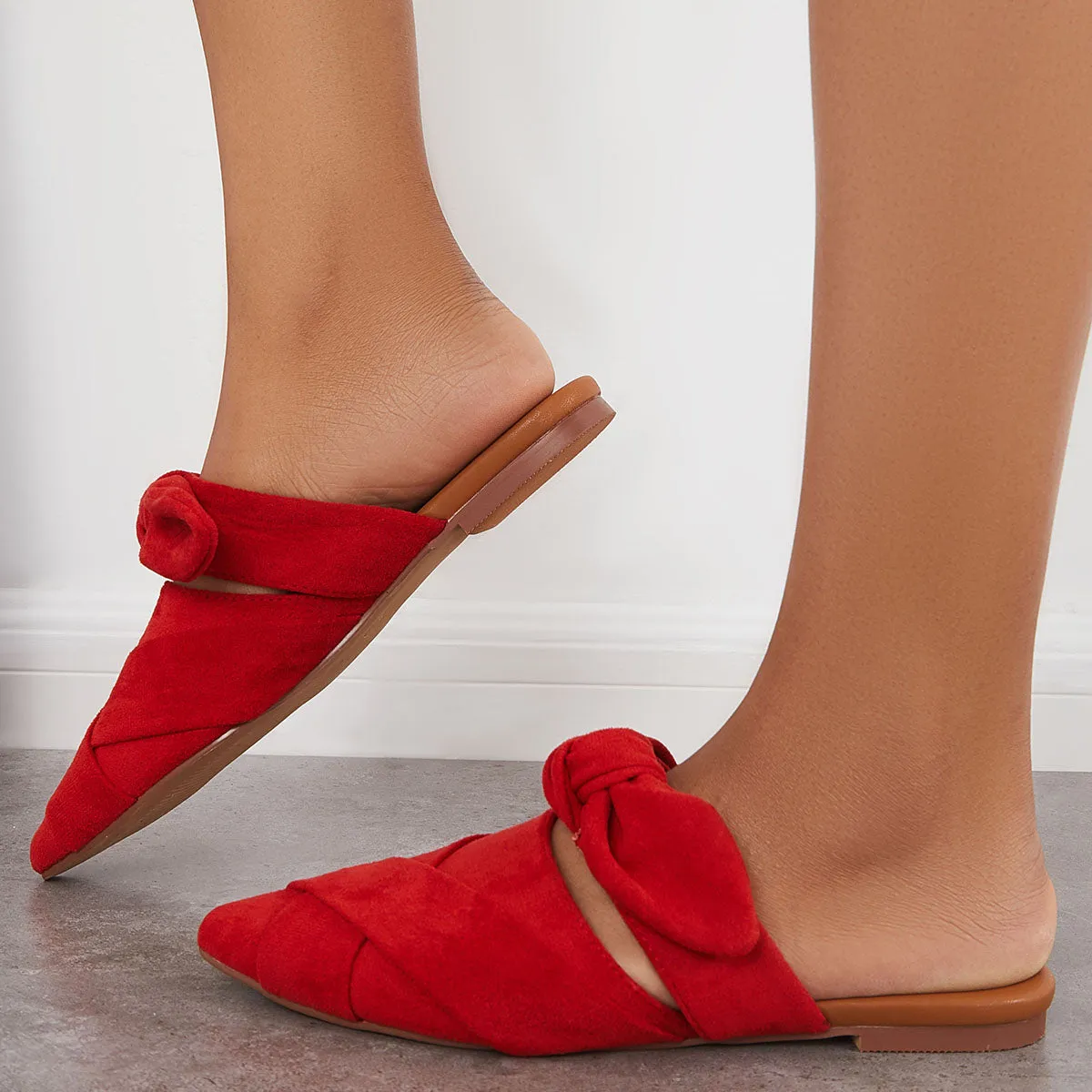 on Bowknot Slip Backless Shoes Flat Flat Mules Prompt response Sale event Toe Pointed