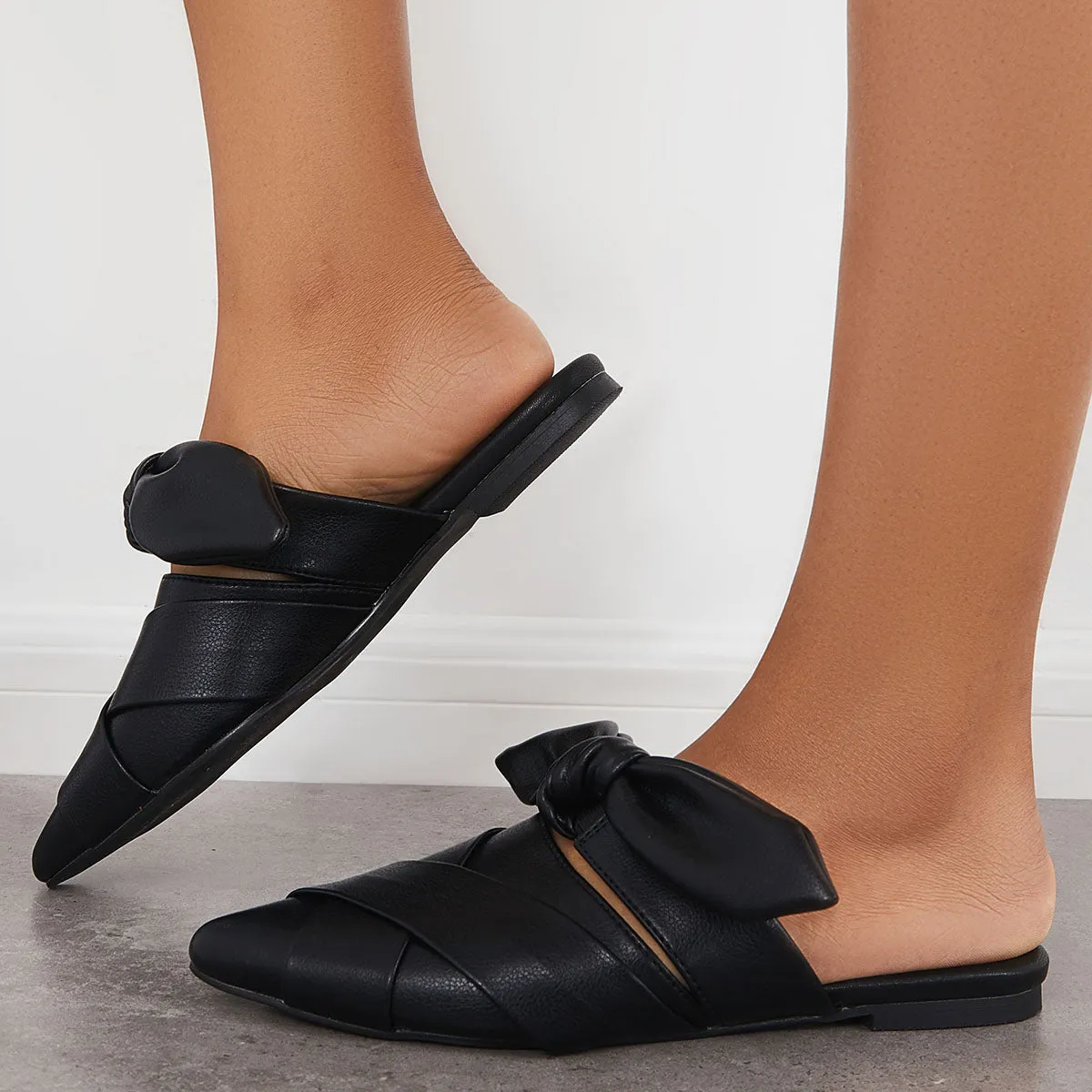 on Bowknot Slip Backless Shoes Flat Flat Mules Prompt response Sale event Toe Pointed