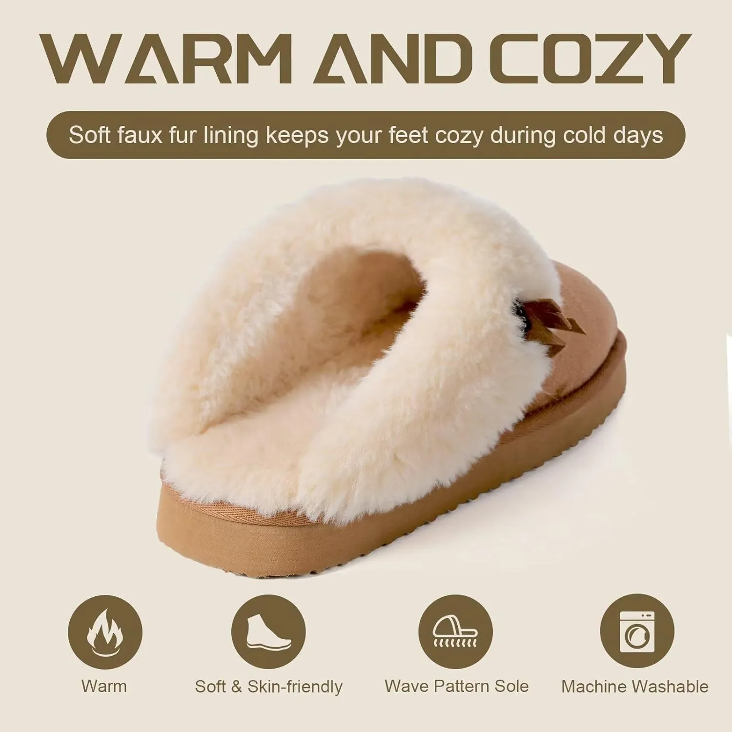OOW Western Fluffy Slippers for Women with Memory Foam Comfy Houes Cowgirl Boot Slippers for Bedroom Indoor Square Toe