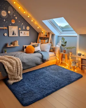 Ophanie Blue Rug, Boys Rugs for Bedroom Royal Dark Blue Carpet Nursery Aesthetic, Kids Playroom Navy Area Rugs for Girls Teen Home Decor, Fluffy Shag Bedside Floor Living Room 3x5 Carpet