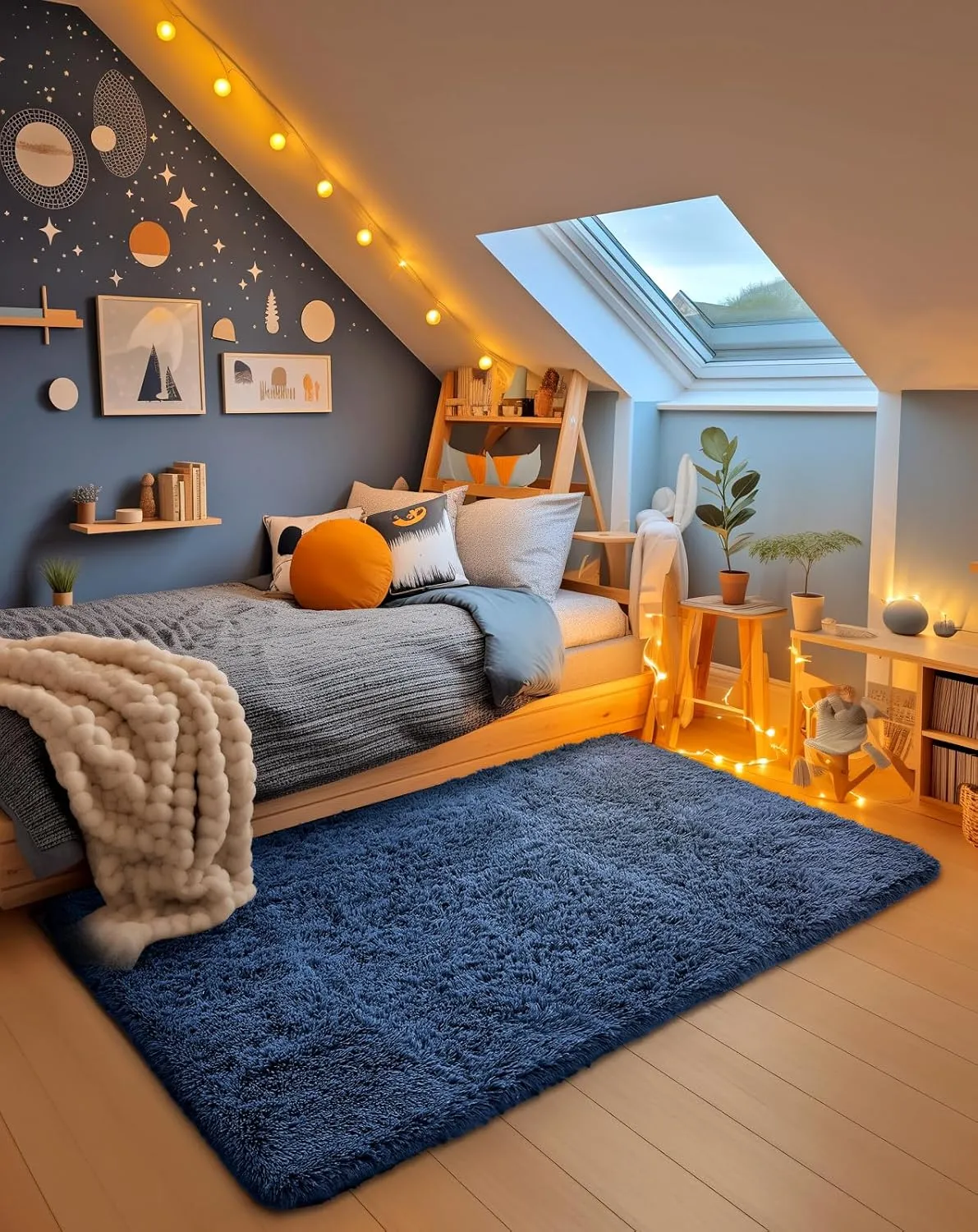 Ophanie Blue Rug, Boys Rugs for Bedroom Royal Dark Blue Carpet Nursery Aesthetic, Kids Playroom Navy Area Rugs for Girls Teen Home Decor, Fluffy Shag Bedside Floor Living Room 3x5 Carpet