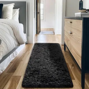 Ophanie Upgrade 2x6 Runner Rugs for Bedroom, Black, Fluffy Shaggy Soft Area Rug, Gray Non-Slip Indoor Floor Carpet for Living Room, Kids Baby Boys Teen Dorm Home Decor Aesthetic, Nursery, Rug