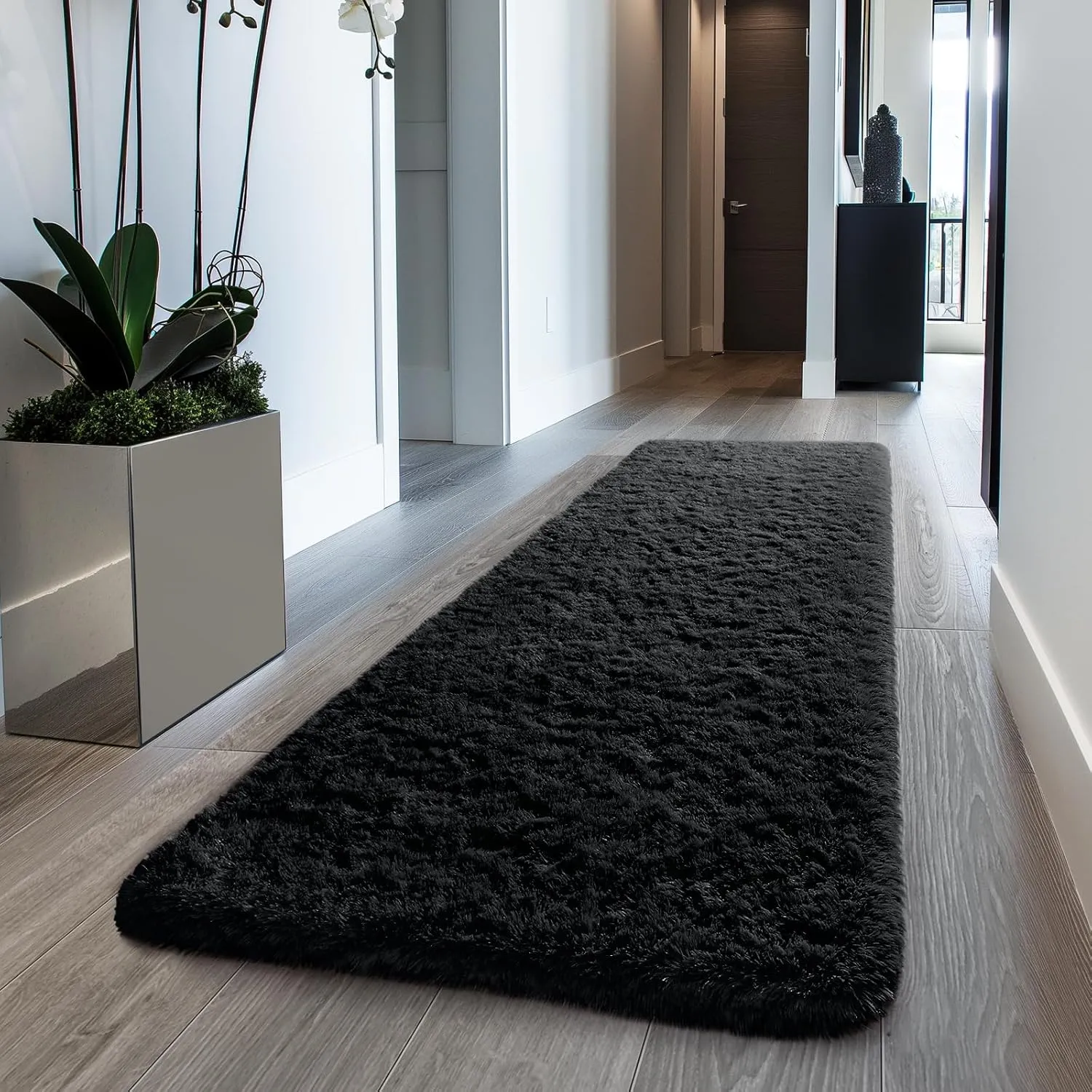 Ophanie Upgrade 2x6 Runner Rugs for Bedroom, Black, Fluffy Shaggy Soft Area Rug, Gray Non-Slip Indoor Floor Carpet for Living Room, Kids Baby Boys Teen Dorm Home Decor Aesthetic, Nursery, Rug