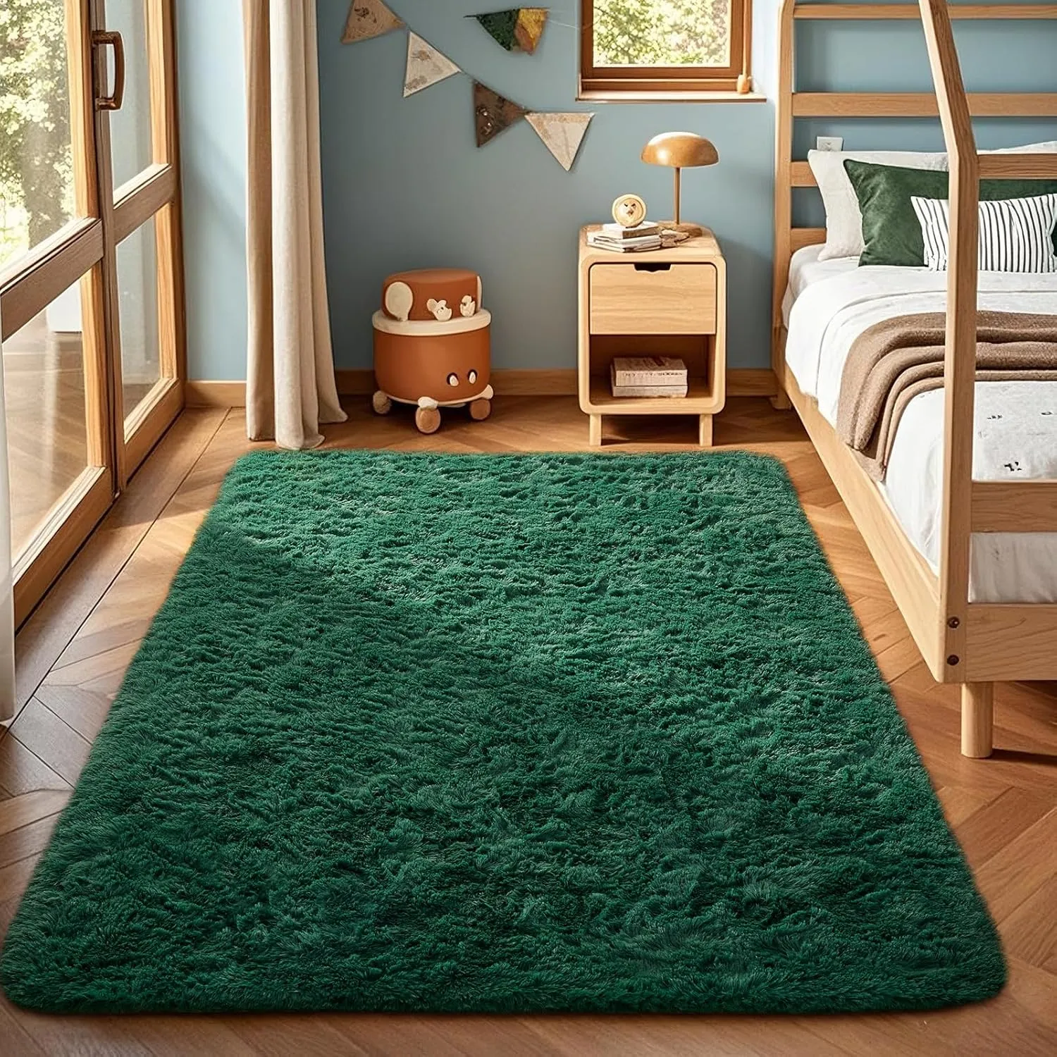 Ophanie Upgrade 3x5 Rugs for Bedroom, Green, Fluffy Shaggy Soft Area Rug, Dark Green Non-Slip Indoor Floor Carpet for Living Room, Kids Baby Boys Teen Dorm Home Decor Aesthetic, Nursery, Rug