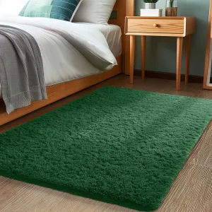 Ophanie Upgrade 3x5 Rugs for Bedroom, Green, Fluffy Shaggy Soft Area Rug, Dark Green Non-Slip Indoor Floor Carpet for Living Room, Kids Baby Boys Teen Dorm Home Decor Aesthetic, Nursery, Rug