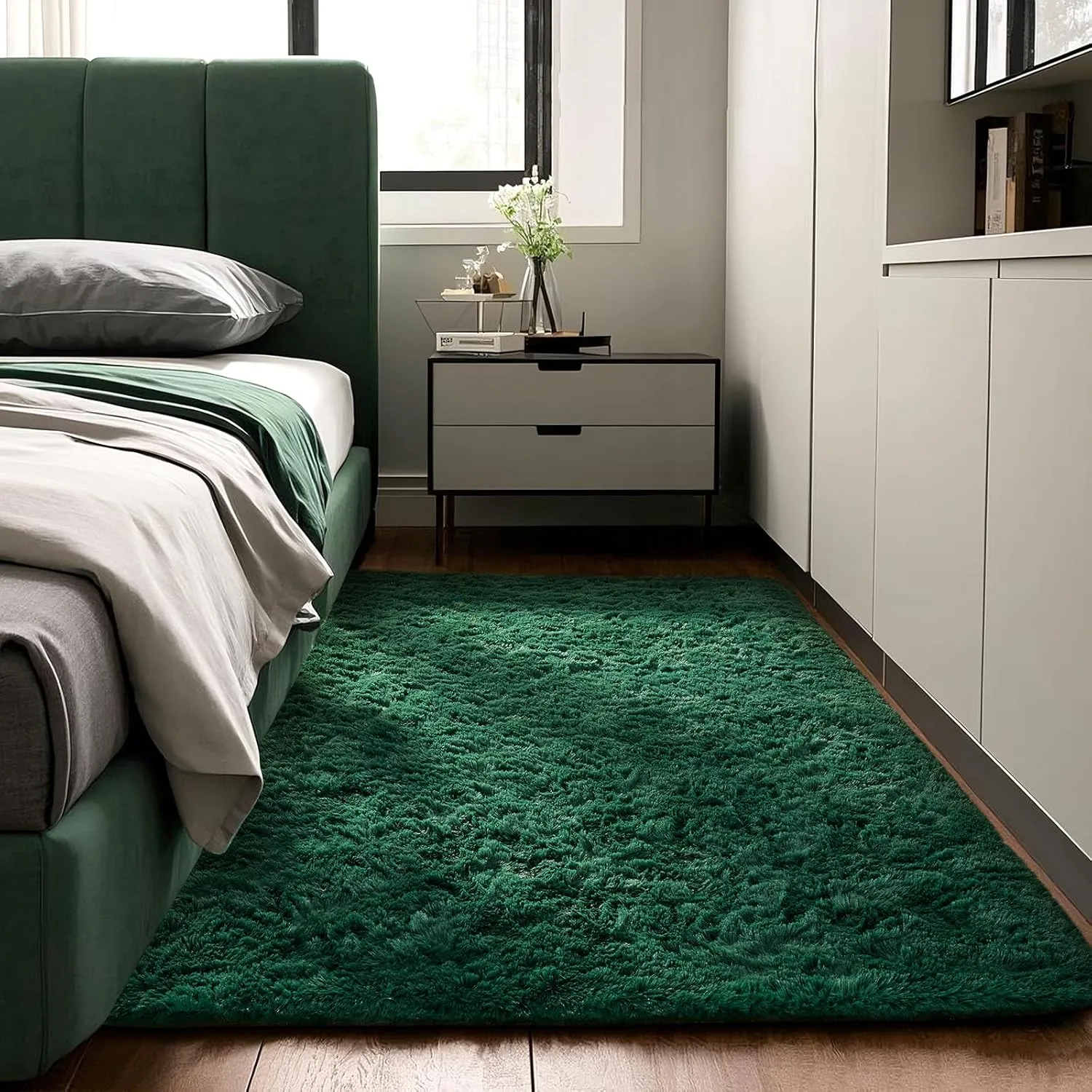 Ophanie Upgrade 3x5 Rugs for Bedroom, Green, Fluffy Shaggy Soft Area Rug, Dark Green Non-Slip Indoor Floor Carpet for Living Room, Kids Baby Boys Teen Dorm Home Decor Aesthetic, Nursery, Rug