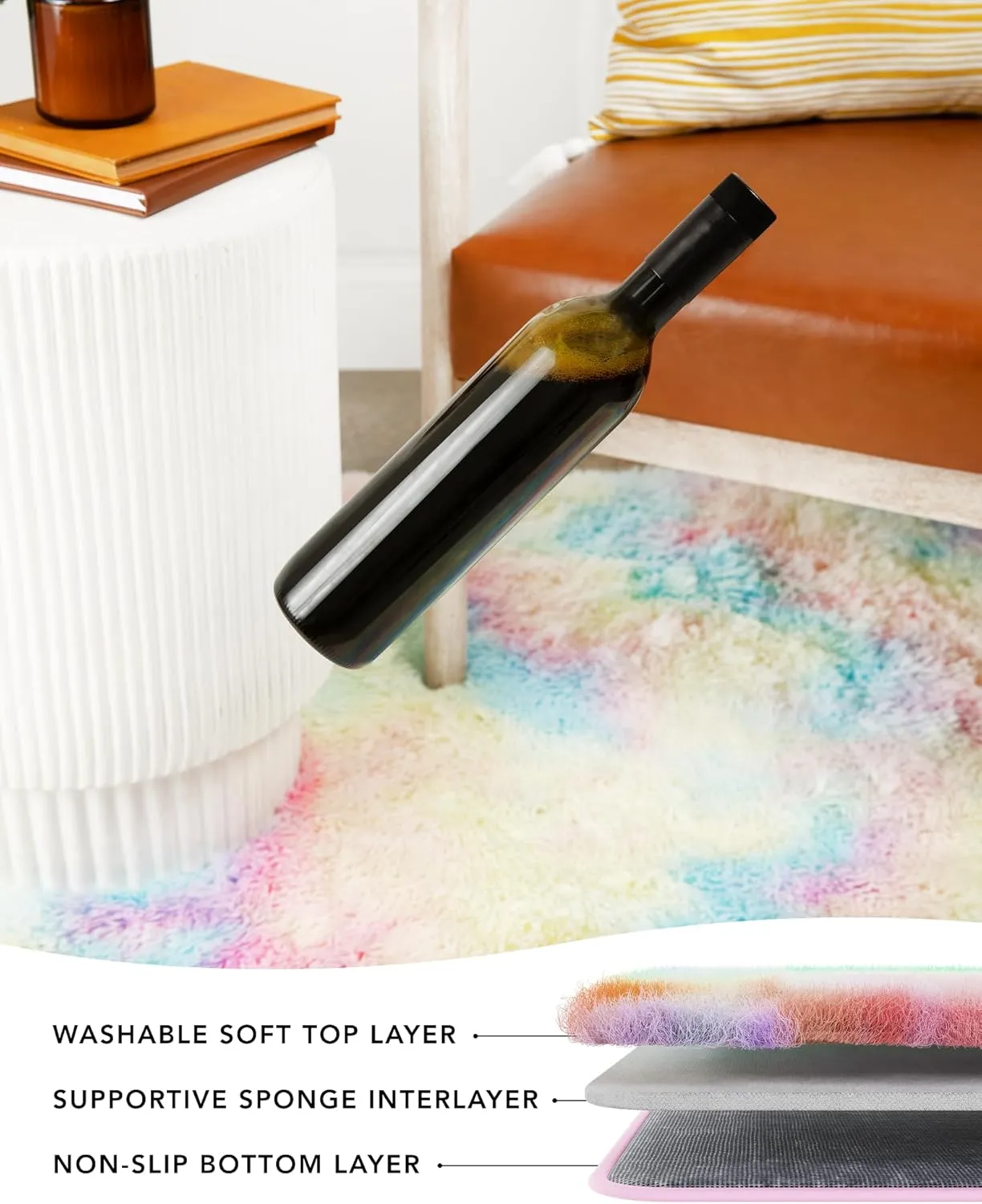 Ophanie Upgrade 4x6 Rugs for Bedroom, Rainbow Fluffy Shaggy Soft Area Rug, Non-Slip Indoor Floor Carpet for Living Room, Kids Baby Boys Teen Dorm Home Decor Aesthetic, Nursery