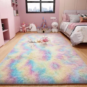Ophanie Upgrade 4x6 Rugs for Bedroom, Rainbow Fluffy Shaggy Soft Area Rug, Non-Slip Indoor Floor Carpet for Living Room, Kids Baby Boys Teen Dorm Home Decor Aesthetic, Nursery