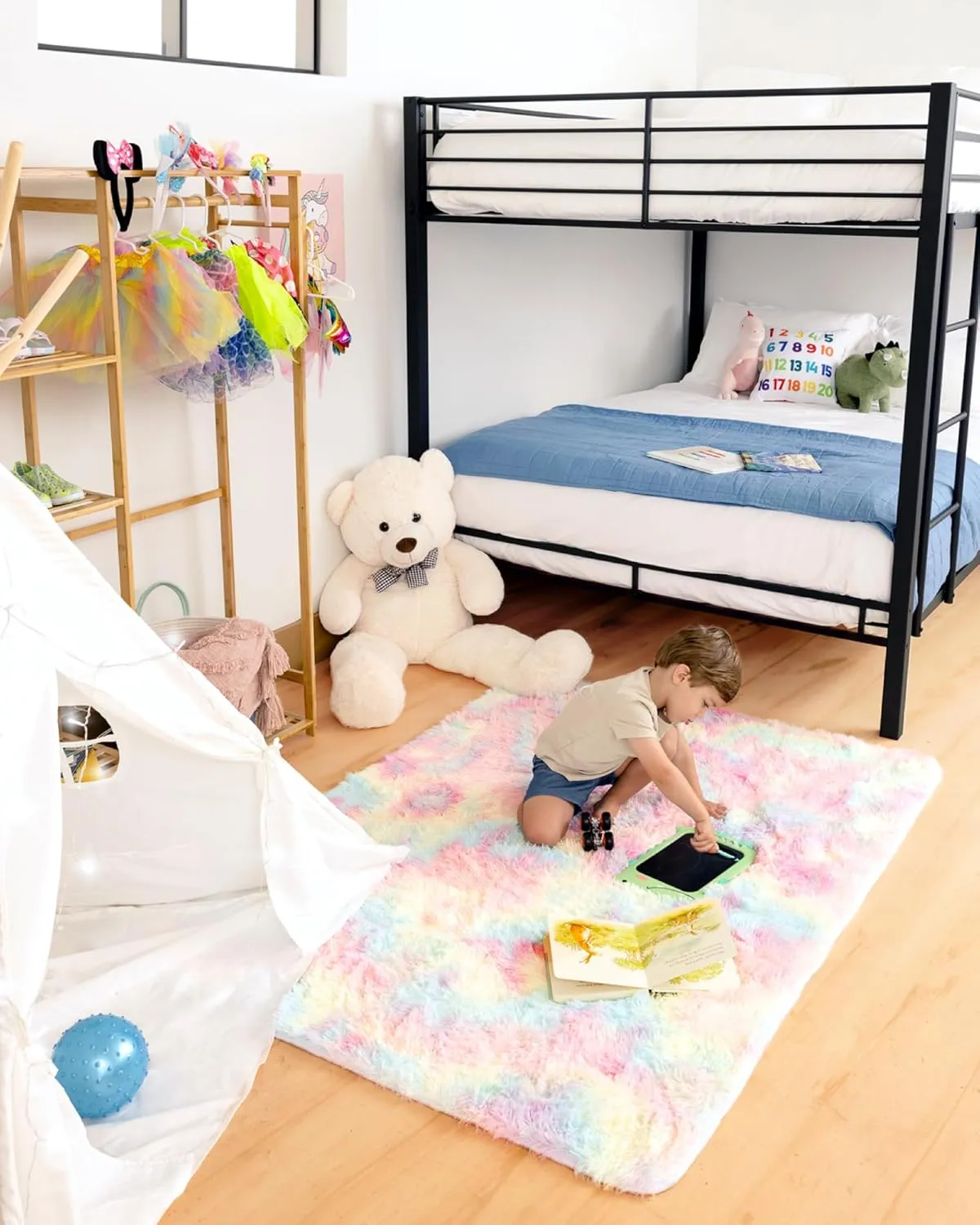 Ophanie Upgrade 4x6 Rugs for Bedroom, Rainbow Fluffy Shaggy Soft Area Rug, Non-Slip Indoor Floor Carpet for Living Room, Kids Baby Boys Teen Dorm Home Decor Aesthetic, Nursery
