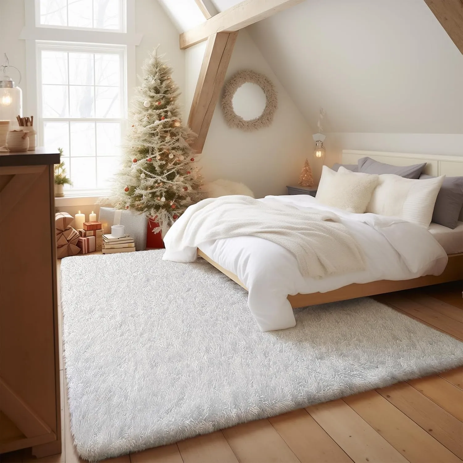 Ophanie Upgraded 3x5 Feet White Rugs for Bedroom Fluffy, Shaggy Bedside Floor Dorm Area Rug, Soft Fuzzy Non-Slip Indoor Room Carpet for Kids Boys Girls Teen Home Decor Aesthetic, Nursery
