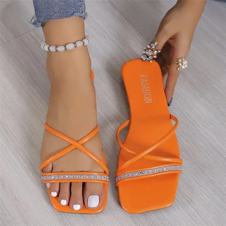 Orange Sandal with Thin, Crossed Straps