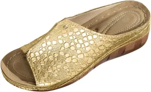 Orthopedic Sandals for Womens Arch Support Crocodile Pattern Dressy Leather Sandal Slip On Casual Open Toe Non-Slip Comfortable Shoes Summer Spring Stylish Beach Visits Festivals Party Shoe
