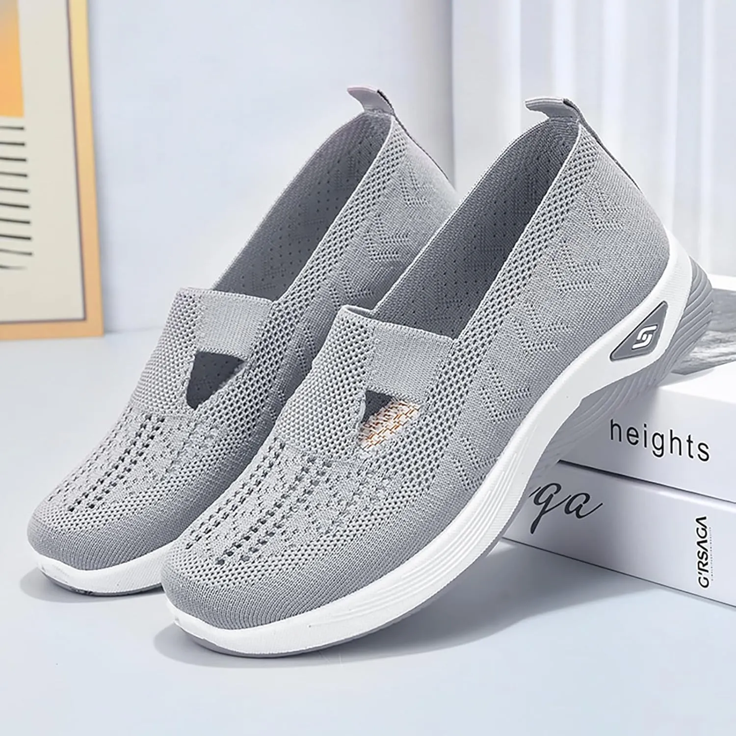 Orthopedic Walking Shoes for Women 2024 New Women's Woven Breathable Soft Sole Shoes Mesh Slip On Sneakers