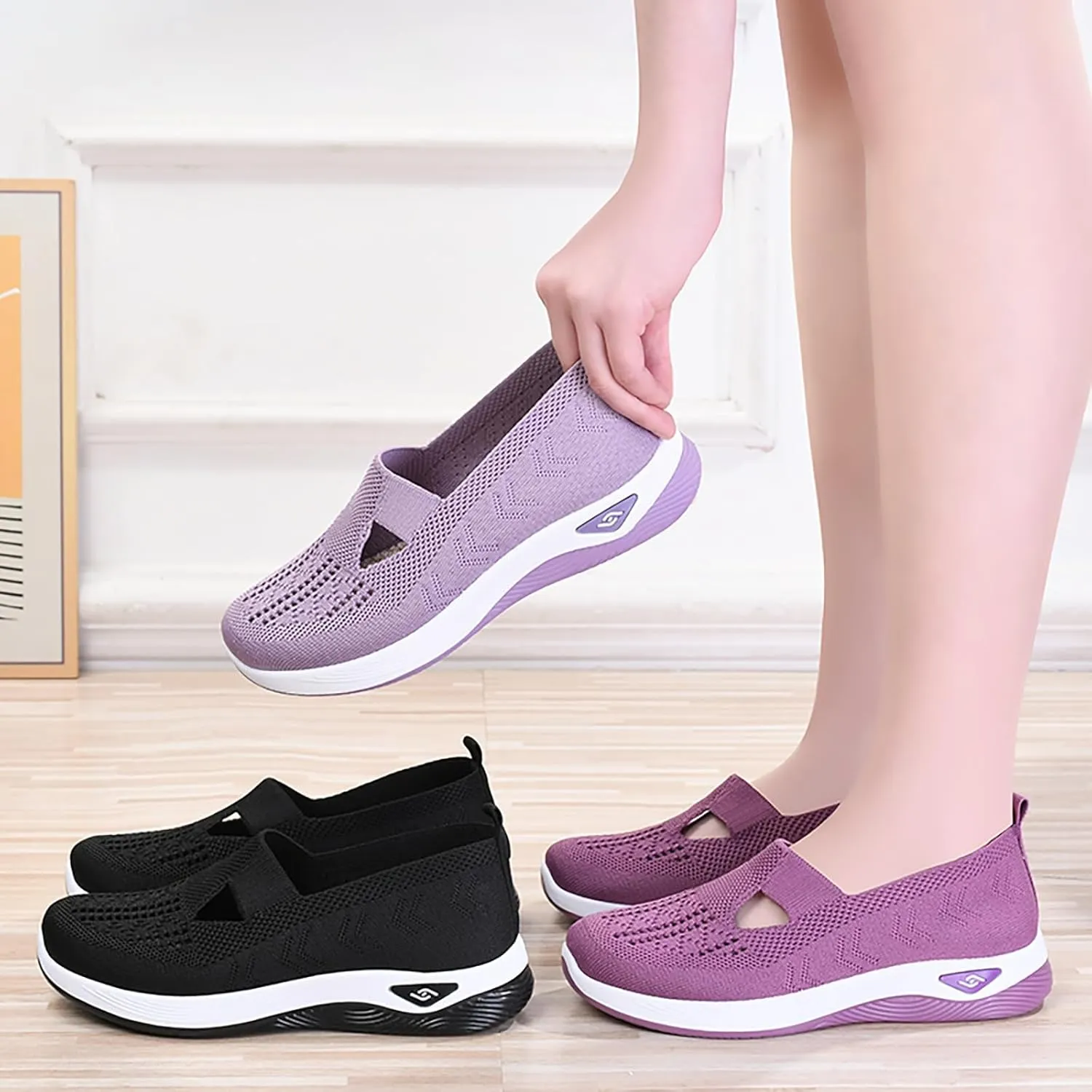 Orthopedic Walking Shoes for Women 2024 New Women's Woven Breathable Soft Sole Shoes Mesh Slip On Sneakers
