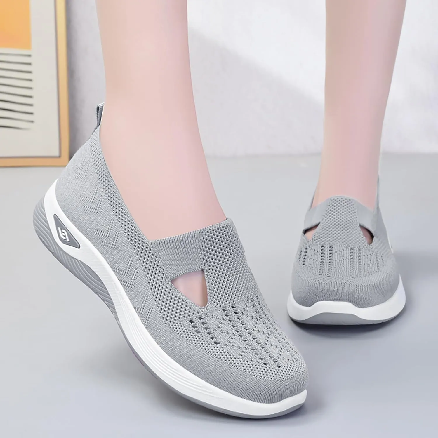 Orthopedic Walking Shoes for Women 2024 New Women's Woven Breathable Soft Sole Shoes Mesh Slip On Sneakers