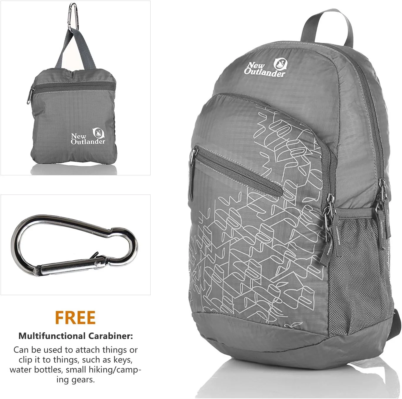 Outlander Packable Handy Lightweight Travel Hiking Backpack Daypack, Grey