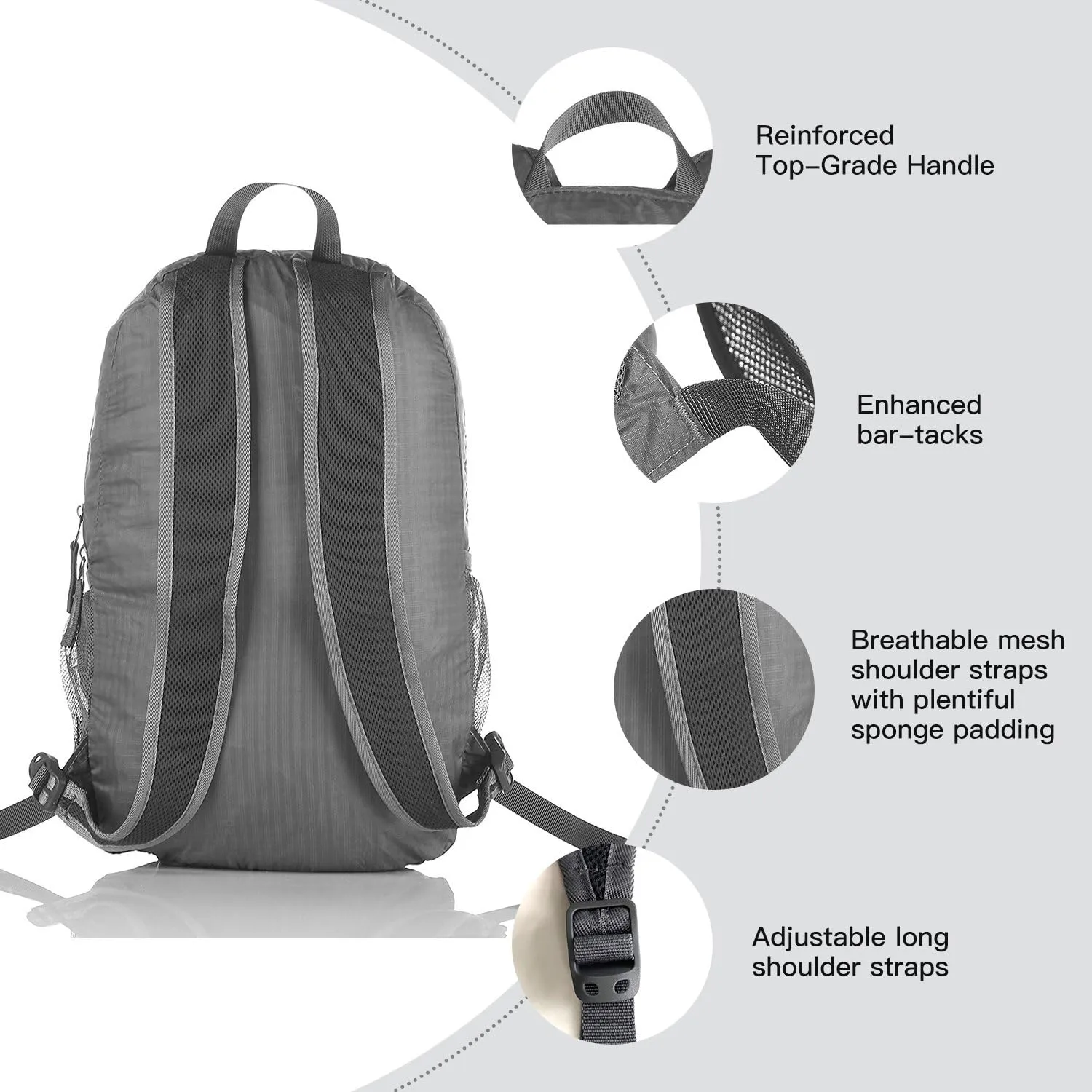 Outlander Packable Handy Lightweight Travel Hiking Backpack Daypack, Grey